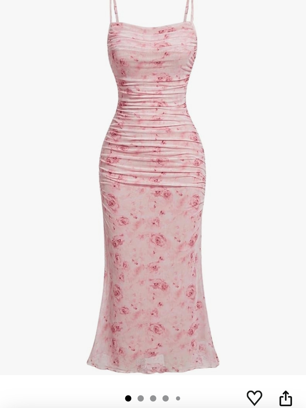 Pink Floral Ruched Slip Dress -  Women's